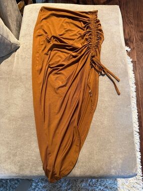 Women’s Drawstring Waist Midi Skirt - Rust Brown